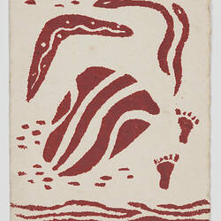 Greeting Card - Boomerang, Shield, Snakes, Footprints, Maroon, No. 0065, circa 1949-1955