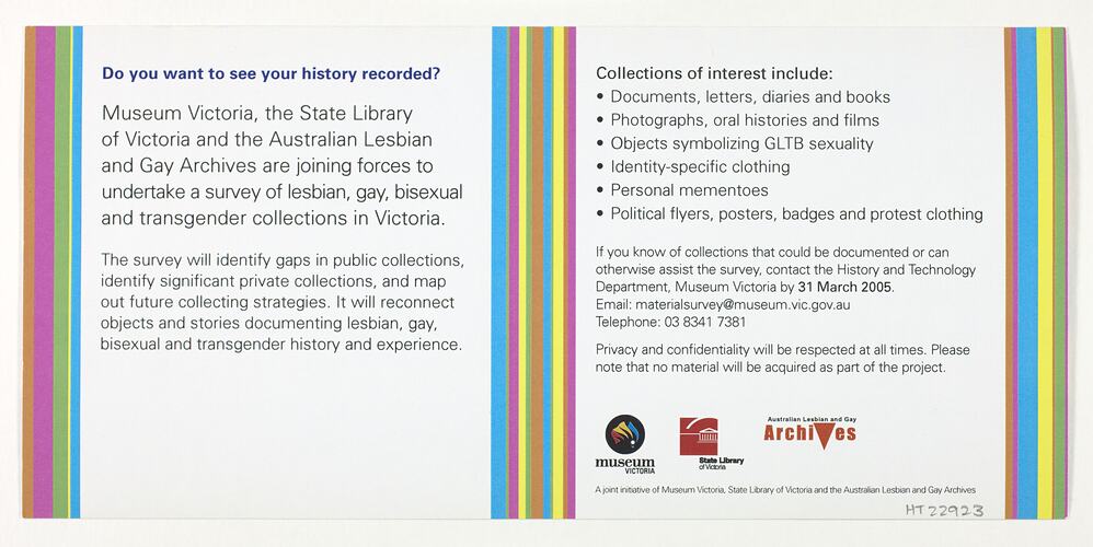 Flyer - Lesbian, Bisexual, Gay, Transgender Collections Survey, 2005