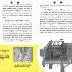 Two pages in an open booklet about farm machinery.