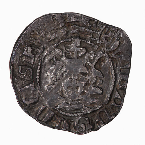 Coin, round, crowned bust of the King facing; legend poorly or double struck.