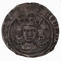 Coin, round, a crowned bust of the King facing, key on each side of neck; text around.