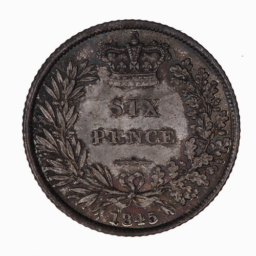 Coin - Sixpence, Queen Victoria, Great Britain, 1845 (Reverse)