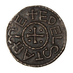 Coin, round, cross pattee with bead in each angle; text around, EDELSTAN REX.