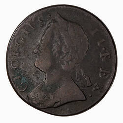 Coin - Halfpenny, George II, Great Britain, 1754 (Obverse)