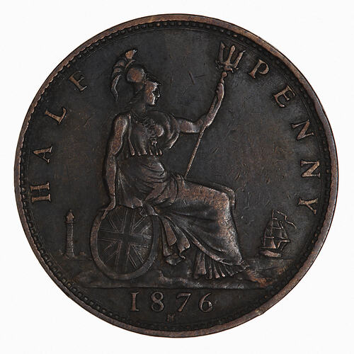 Coin - Halfpenny, Queen Victoria, Great Britain, 1876