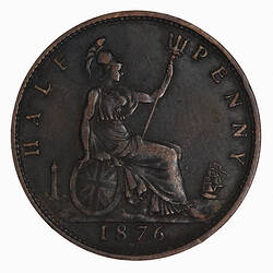 Coin - Halfpenny, Queen Victoria, Great Britain, 1876 (Reverse)