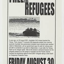Leaflet - March for Justice, Refugee Action Collective, Aug 2002