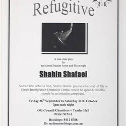 Leaflet - Refugitive, Mercury Theatre & Refugee Action Collective, Sep 2003
