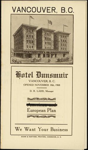 Leaflet - Hotel Dunsmuir, Vancouver