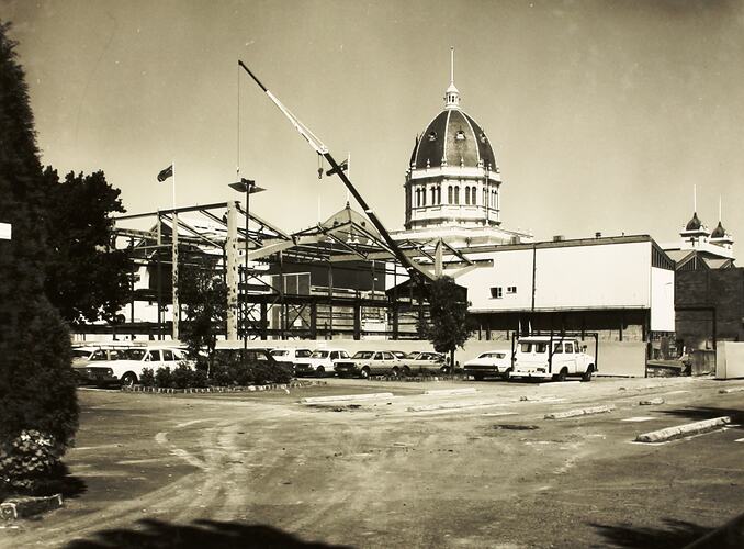 Photograph - Construction of Centennial Hall from Gate 4 Nicholson Street, Exhibition Building, Melbourne, 1979