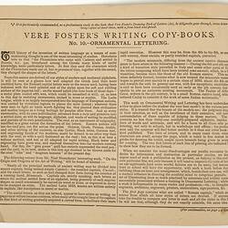 Booklet - Vere Foster's Copy Books No 10, Ornamental Lettering, late 19th century