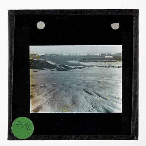 Lantern Slide - Looking Out to Sea Towards the 'Boat Harbour' at Cape Denison, BANZARE Voyage 2, Antarctica, 1930-1931