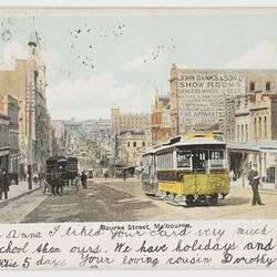 Postcard - Bourke Street, Melbourne, To Anna Scott from Dorothy Flinn, circa 1904-1907