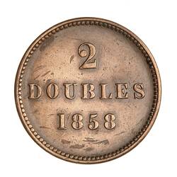 Coin - 2 Doubles, Guernsey, Channel Islands, 1858