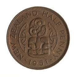 Coin - 1/2 Penny, New Zealand, 1951