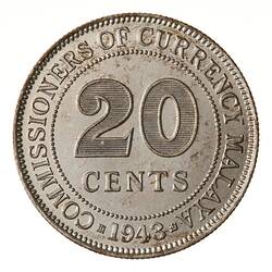 Coin - 20 Cents, Malaya, 1943