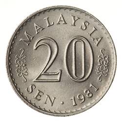 Coin - 20 Sen, Malaysia, 1981