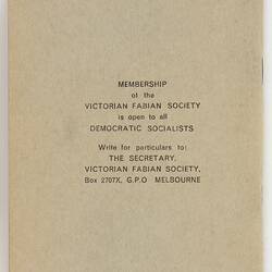 Booklet - Socialist Songs, Victorian Fabian Society, circa 1963