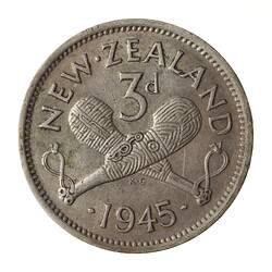 Coin - 3 Pence, New Zealand, 1945