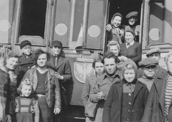 Polish Displaced Persons around Railway Carriage, Salzgitter Region, Germany, 1946