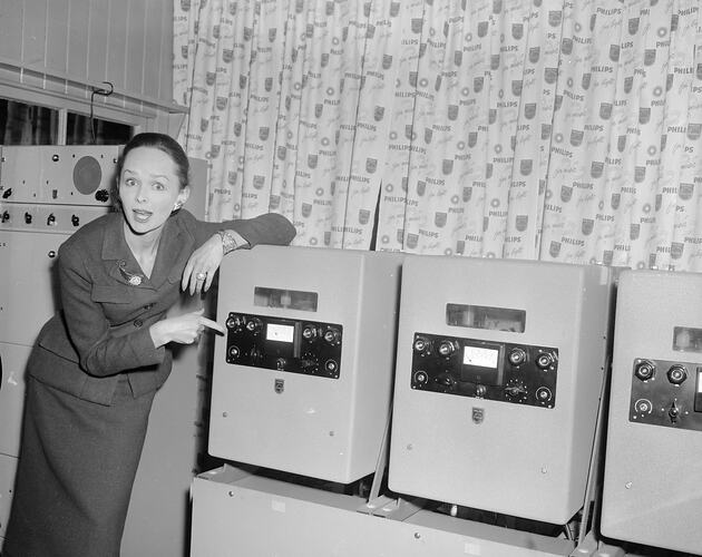 Woman with Television Broadcasting Equipment, Olympic Games, Melbourne, Victoria, 1956