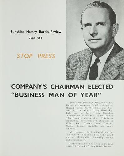 Magazine Insert - 'Stop Press', Sunshine Massey Harris Review, No 34, Jun 1956
