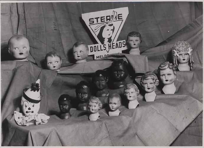 Photograph - L. J. Sterne Doll Co., Product Display of Doll Heads, circa 1939-1950