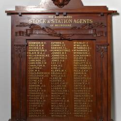 Honour Board - Associated Stock & Station Agents of Melbourne, World War I, 1917