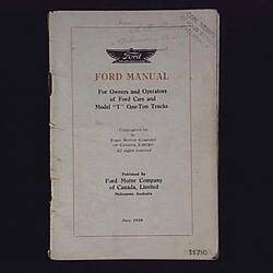 Instruction Manual - Ford Motor Co. of Canada, Model T, 1919
