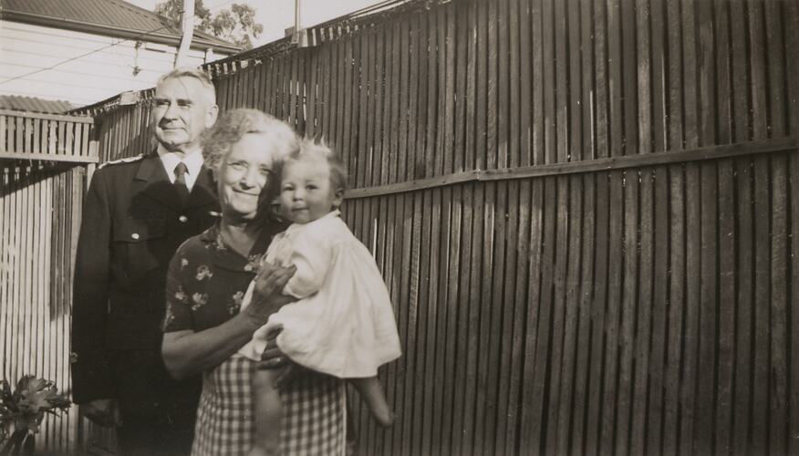William James & Lily Latham with their Grandson Bruce, 3 Lobb Street, Coburg, 1952