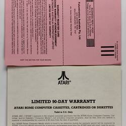 Warranty Cards - Futuretronics, Computer Cassette, Atariwriter Word Processor, 1962
