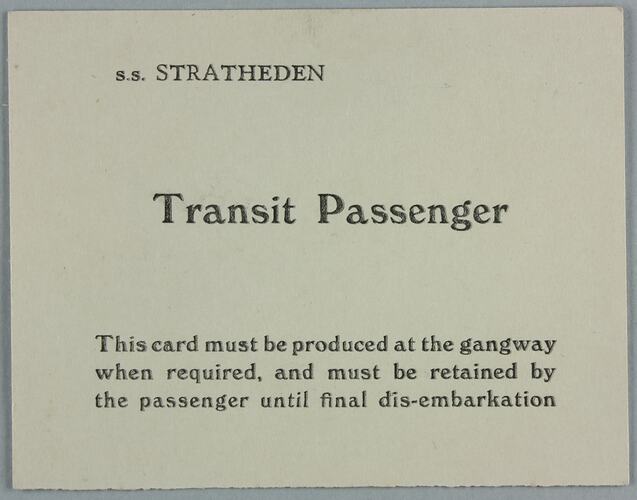 Card - SS Stratheden Transit Passenger
