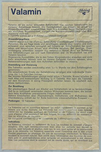 Leaflet - Drug, Valamin (Ethinamate), Schering AG Berlin