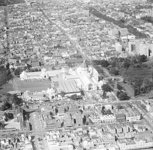 Negative - Aerial View of the Royal Exhibition Building, Carlton, Victoria, Apr 1962