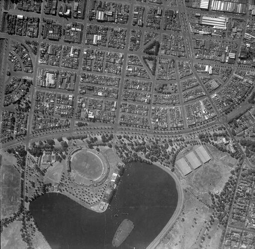 Negative - Aerial View of Albert Park Lake, Victoria, 28 Feb 1956