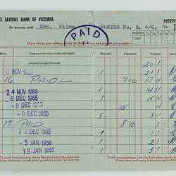 Savings Passbook - State Savings Bank of Victoria, Mrs Wilma J Morter, 1965-1967