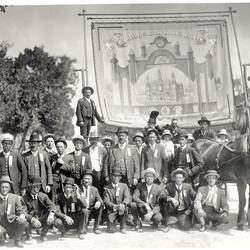 Photograph - Operative Bricklayers Society Eight Hour Day Delegates in Front of Union Banner, Victoria, circa 1920s