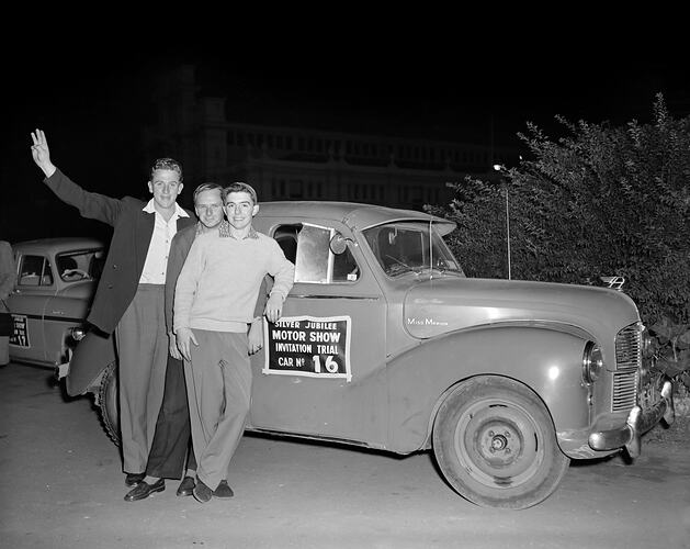 Austin Car Club, Group Standing with a Car, Victoria, 10 Apr 1959