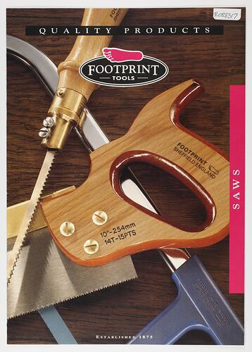 Front cover with photograph of hand saws.