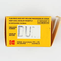 Back of film box, stamped 'Dummy'.