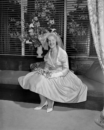 Bride Sitting on a Couch, Toorak, Victoria, 08 Oct 1959