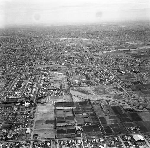 Monochrome aerial photograph of Moorabbin.