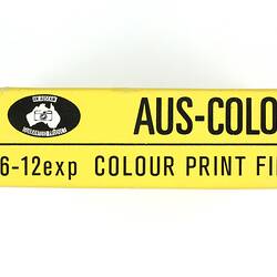 Side of film box printed with product details.