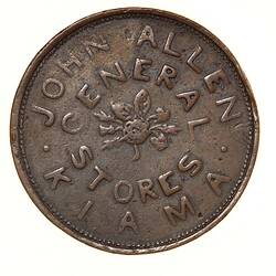 Token - 1 Penny, John Allen, General Stores, Kiama, New South Wales, Australia, 1855