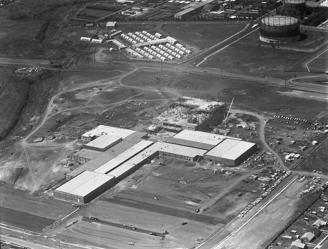 Monochrome aerial image of a construction site.