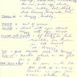 Handwritten list in blue ink on lined paper