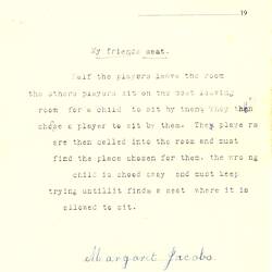 Document - Margaret Jacobs, to Dorothy Howard, Description of 'My Friend's Seat', circa 1955