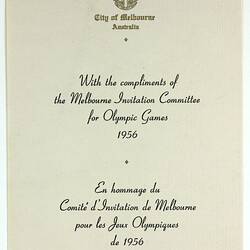 Compliments Slip -  Invitation, The XVI Olympiad, Melbourne, 1956
