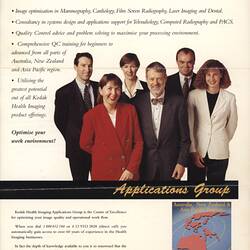 Leaflet featuring text and team photograph.