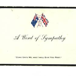Front of card with printed text and coloured flags.